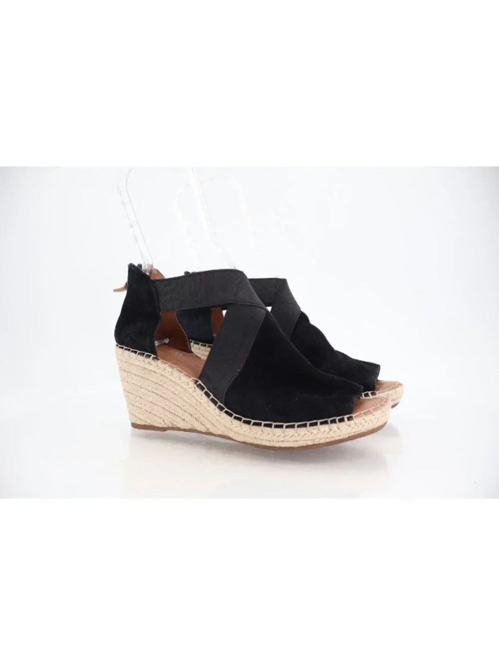 Gentle Souls Women's Colleen Sandal Size 8 Espadrille Wedge Black Suede